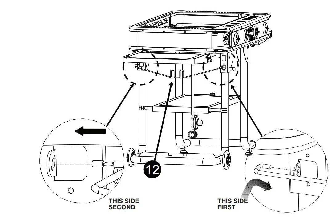 Cuisinart 36″ Four Burner Gas Griddle CGG-0036 User Manual - Take the propane tank bracket and mount it to the tabs on the left side of the griddle