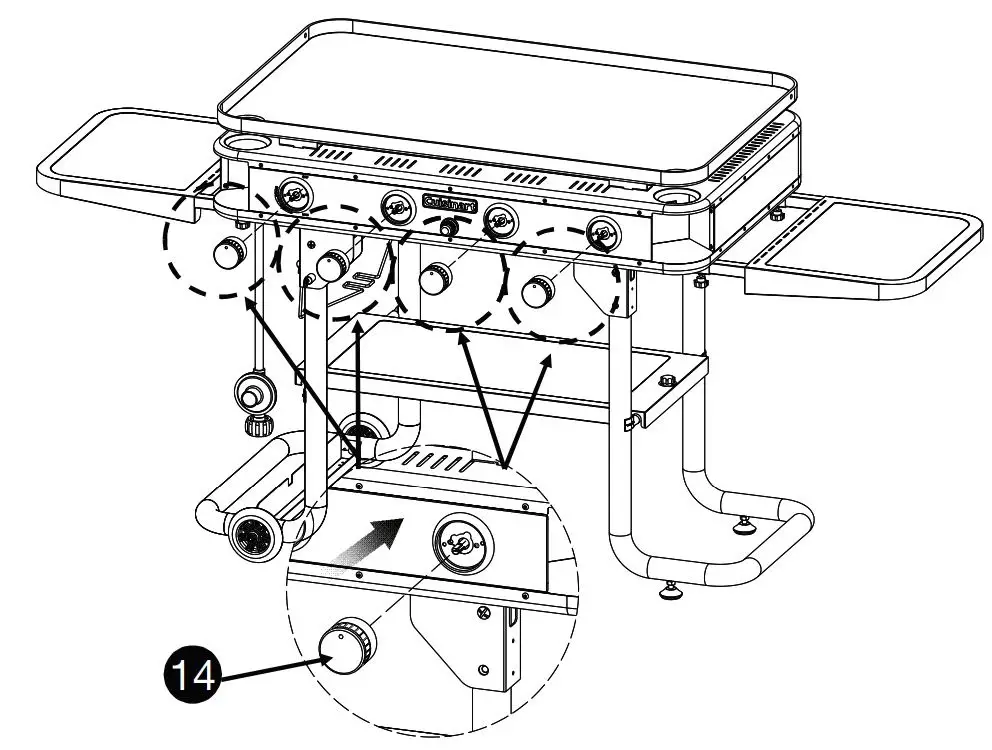 Cuisinart 36″ Four Burner Gas Griddle CGG-0036 User Manual - Place control knobs onto valve stems