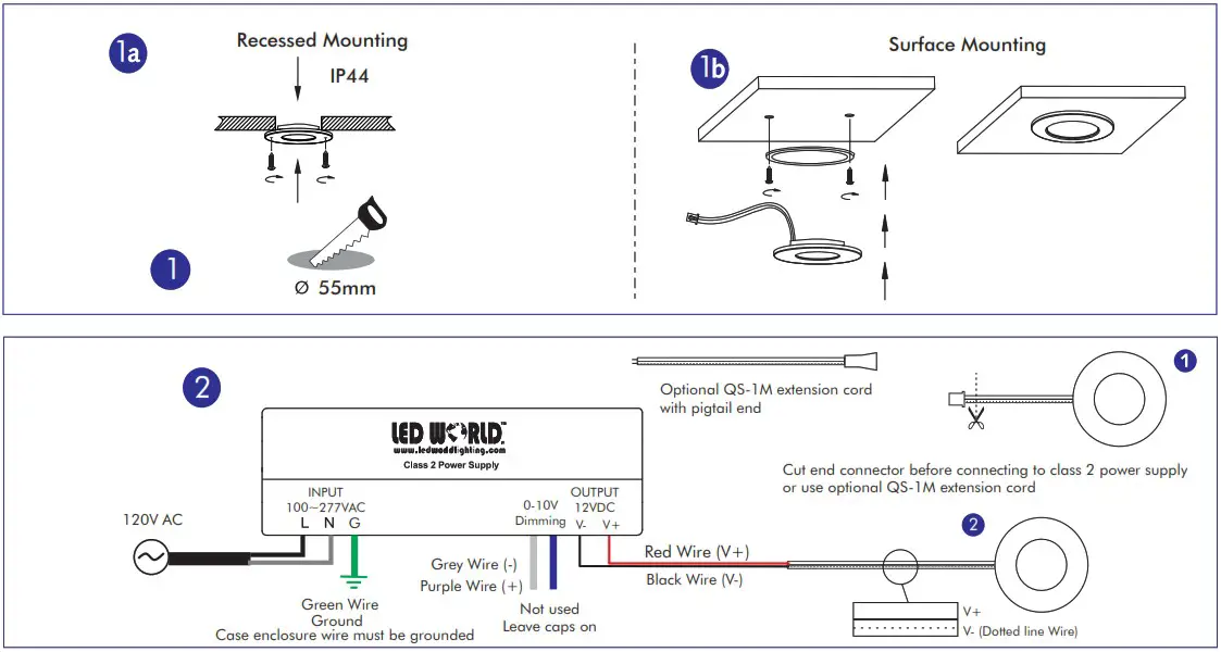 LED WORLD LIGHTING QS 107T 2 2W 12V 2 2W LED Puck Light RecessedSurface Mount - overview