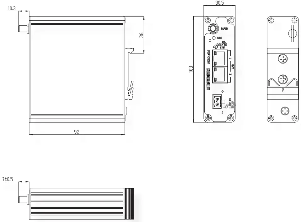 westermo MRD 405 Industrial 4G LTE Router - millimeters