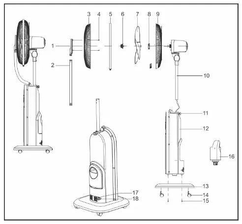 DEFY MF 8000 B Mist Fan- Controls and parts