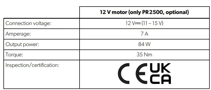 DOMETIC PR2000 Awnings PerfectRoof User Manual - Technical data