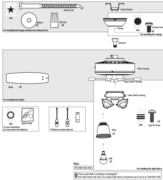 Hunter 51097 Crestfield Indoor Ceiling Fan with LED Lights Instruction fIG2