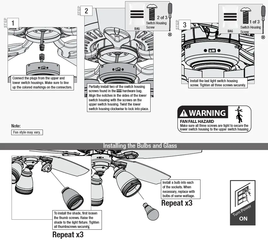 Hunter 51097 Crestfield Indoor Ceiling Fan with LED Lights Instruction fIG9