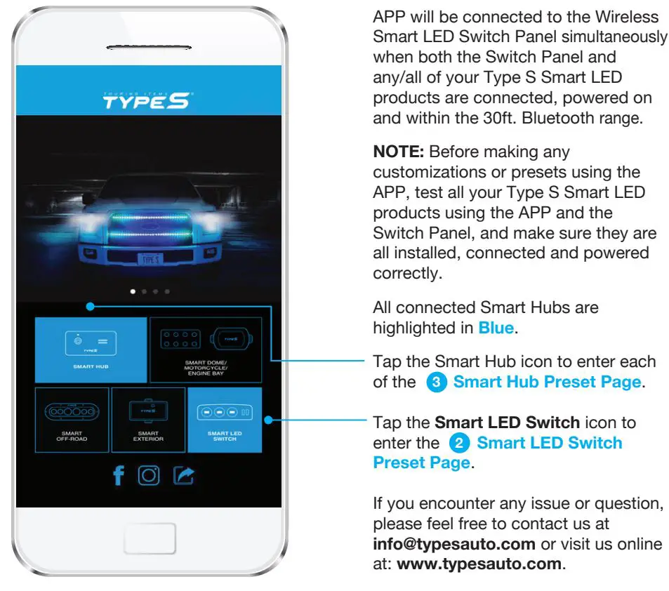 TYPE S ML-57366 V1 Wireless Smart LED Switch Panel Instruction Manual - USING THE APP