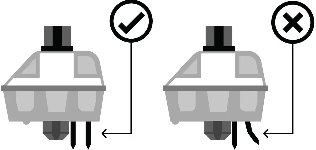 Before installing switches, be sure the pins are clean and straight