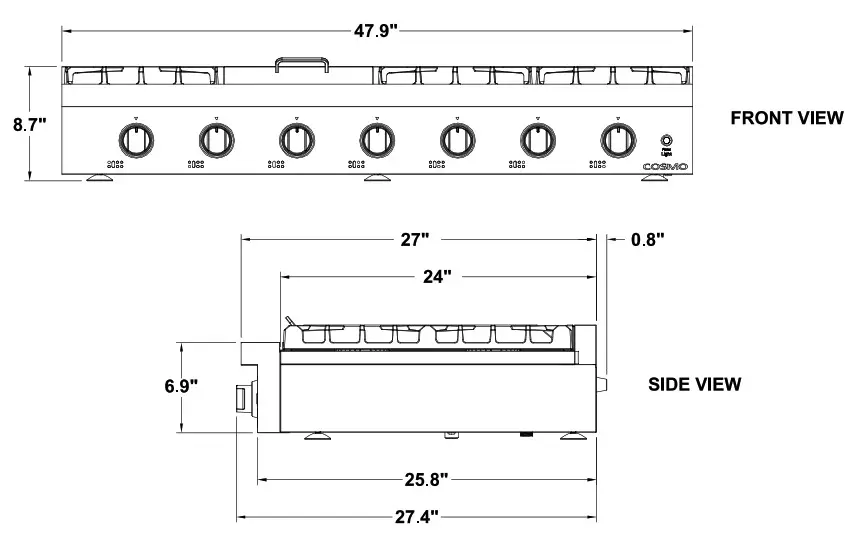 COSMO COS GRT366 36 inch Slide In Counter Gag Cooktop - REGULATE BURNER FLAME INTENSITY 5