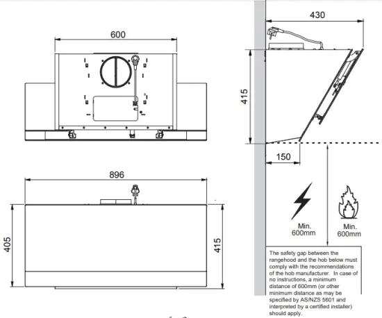 kleenmaid RHGV90 90cm Range Hood - Dimension