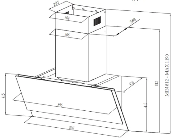 kleenmaid RHGV90 90cm Range Hood - Dimension