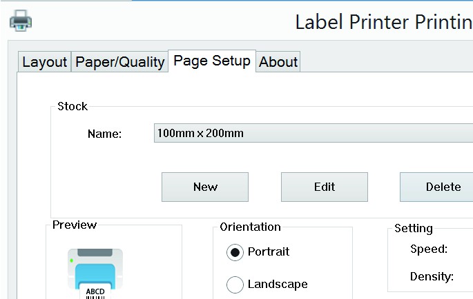 Logistics Label Printer - Page Setup