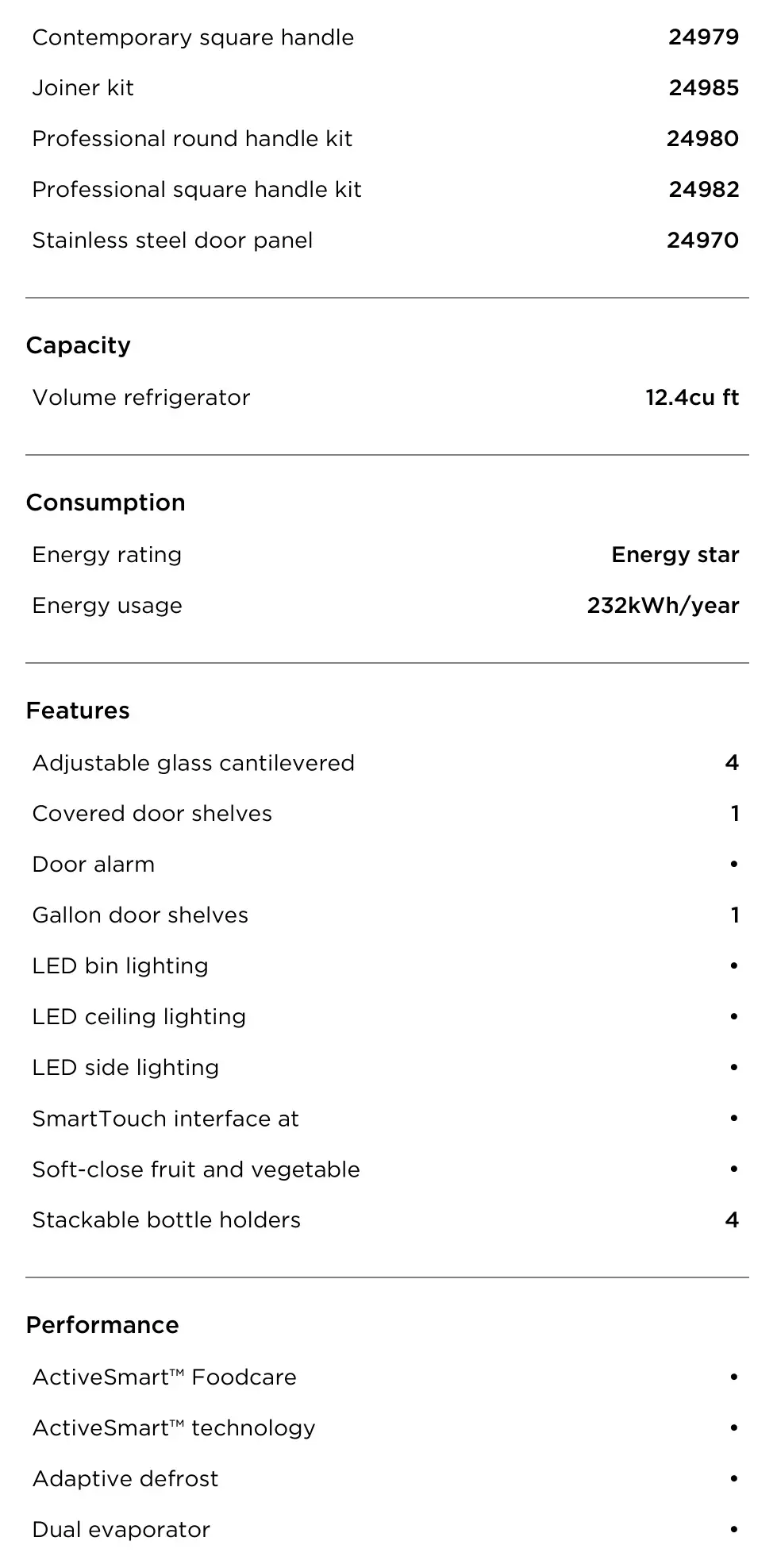 FISHER PAYKEL RS2484SR1 Integrated Column Refrigerator - SPECIFICATIONS 2