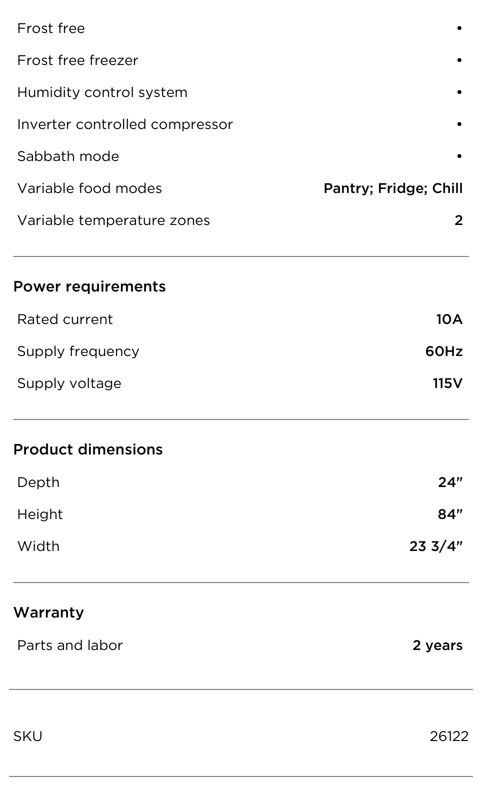 FISHER PAYKEL RS2484SR1 Integrated Column Refrigerator - SPECIFICATIONS 3