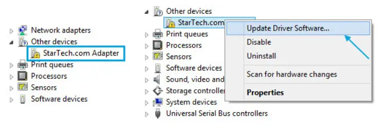 StarTech Professional USB to Serial Adapter - Expand the Other Devices section
