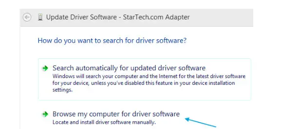 StarTech Professional USB to Serial Adapter - search for driver software Window