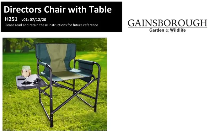 Coopersoftortford H251 Directors Chair With Table Instruction Manual