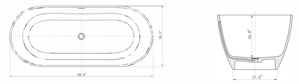 THE HOME DEPOT S6920221103 68.89 Inch Stone Resin Solid Surface Freestanding Flatbottom Non-Whirlpool Bathtub - Figure 2