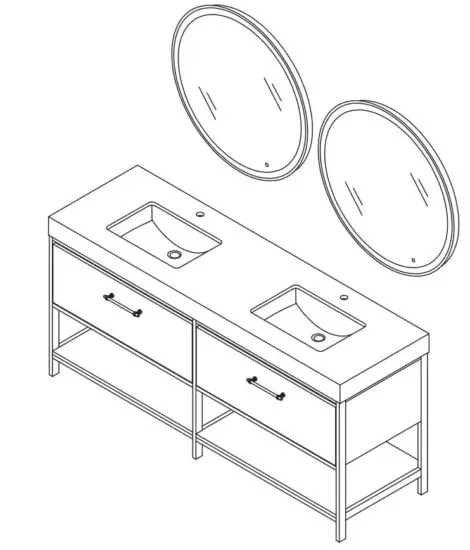 VINNOVA 701272G Palma 72 Inch White Stone Top Double Vanity Oak Wood Gold Frame with Mirror