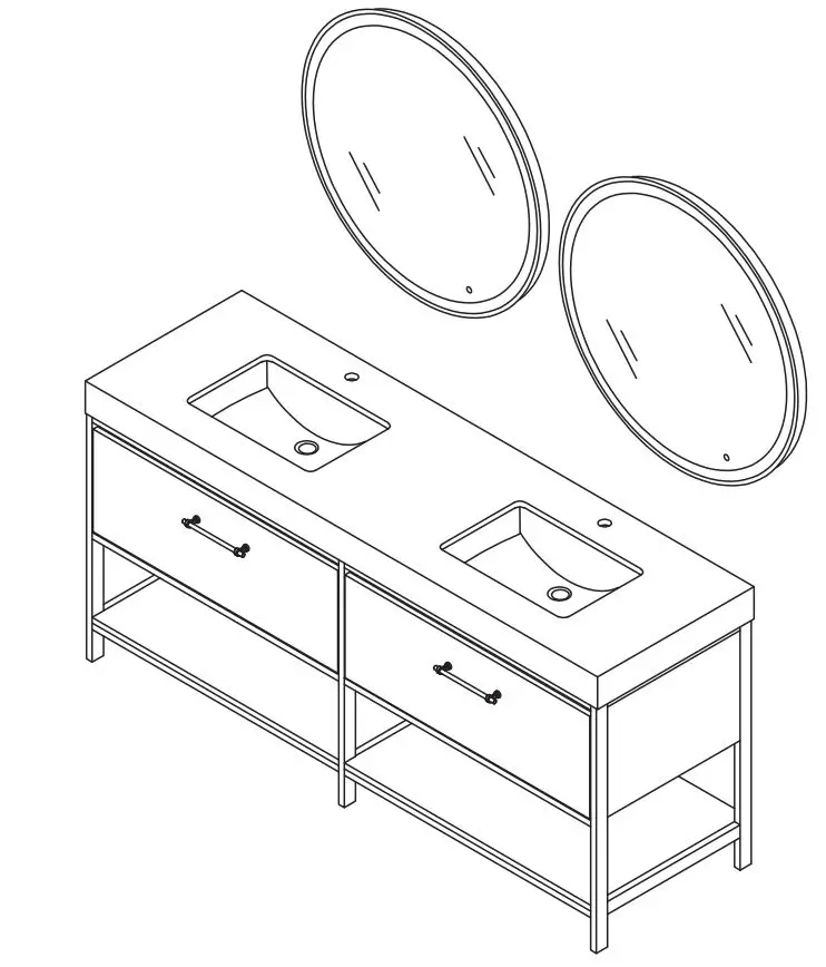 Vinnova 701272g Palma 72 Inch White Stone Top Double Vanity Oak Wood Gold Frame With Mirror User Guide