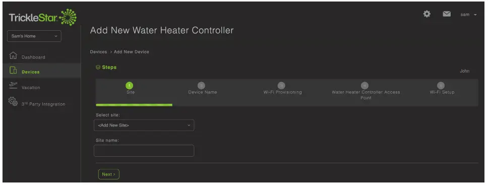 TrickleStar TS2301 Water Heater Controller - Connecting Your Water Heater Controller to Wi-Fi via the Portal 3
