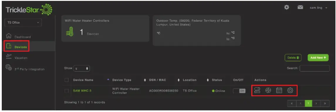 TrickleStar TS2301 Water Heater Controller - Devices