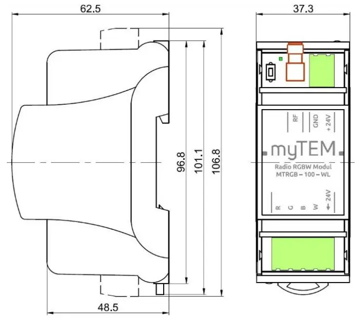 myTEM Radio RGBW Module - dayagram