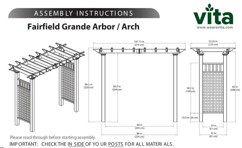 vita Fairfield Grande Arbor Instruction Manual