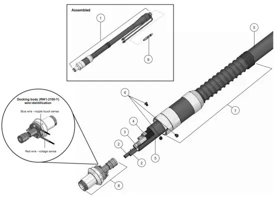 Tregaskiss M081-1.3 600 amp Robotic Water Cooled MIG Gun - Cable Components