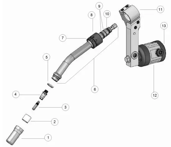 Tregaskiss M081-1.3 600 amp Robotic Water Cooled MIG Gun - Components