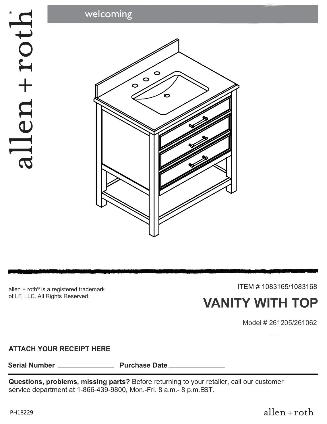 allen roth 261205,261062 VANITY WITH TOP Installation Guide