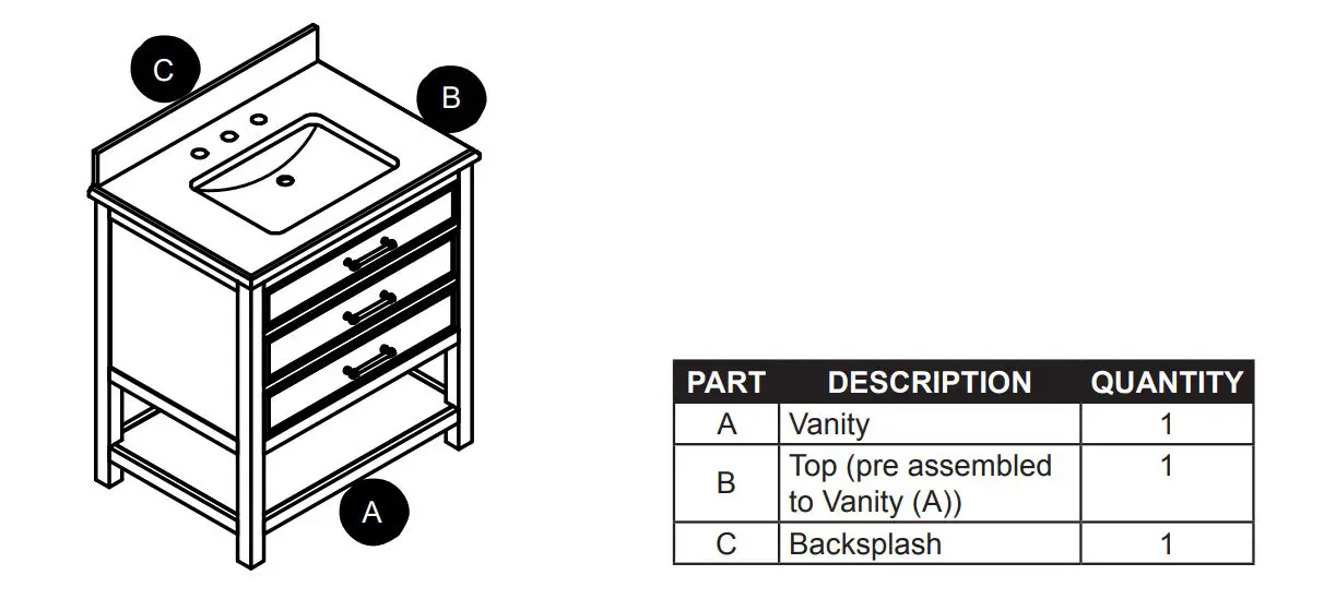 allen roth 261205,261062 VANITY WITH TOP - PACKAGE CONTENTS