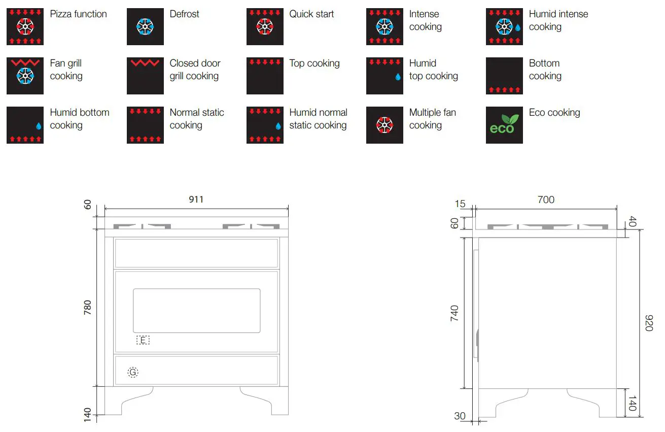 ILVE M09FDNE3 90CM MAJESTIC ELECTRIC OVEN Instructions - Oven Functions