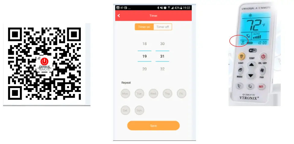 VTRONIX Q380 EW Wi Fi Enabled Mini Split Remote Control - qr code