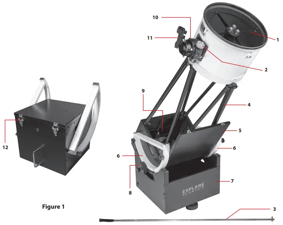 EXPLORE SCIENTIFIC DOB1045C 10 Inch Truss Tube Dobsonian Telescope - Parts Overview