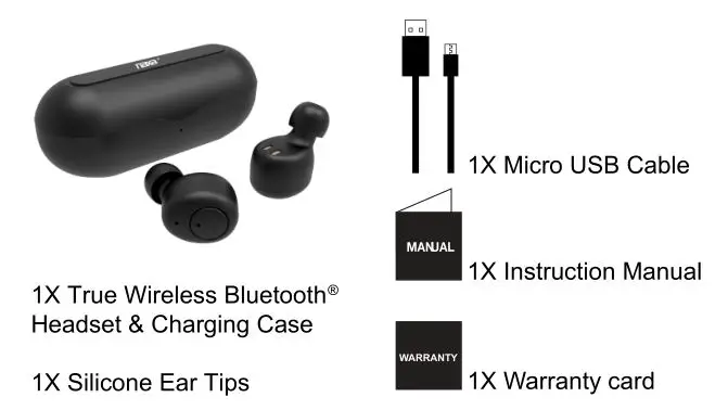 naxa NE-970 True Wireless Headphone - Package Contents