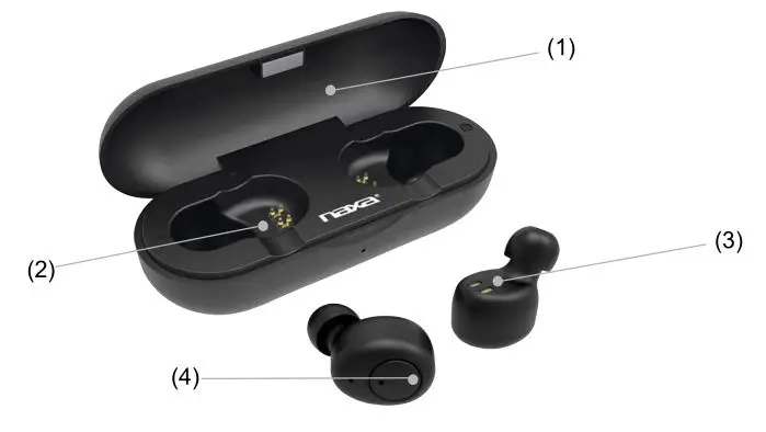 naxa NE-970 True Wireless Headphone - Product Diagram