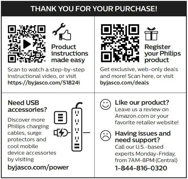 PHILIPS SPS6024BC-37 6-Outlet 2-USB Wall Tap with Surge Protection and Device Shelf User Manual - Thank you Page