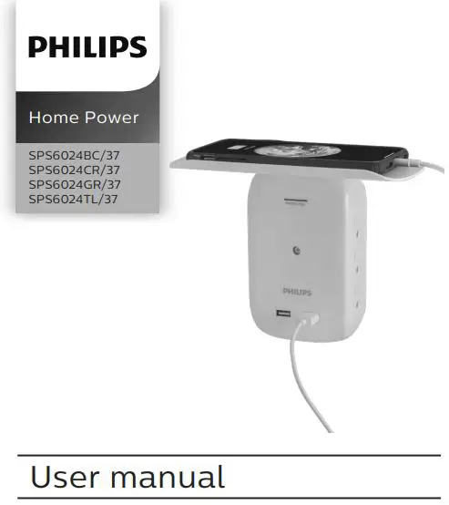 PHILIPS SPS6024BC-37 6-Outlet 2-USB Wall Tap with Surge Protection and Device Shelf User Manual