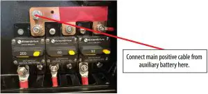 Connect main positive cable from auxiliary battery here