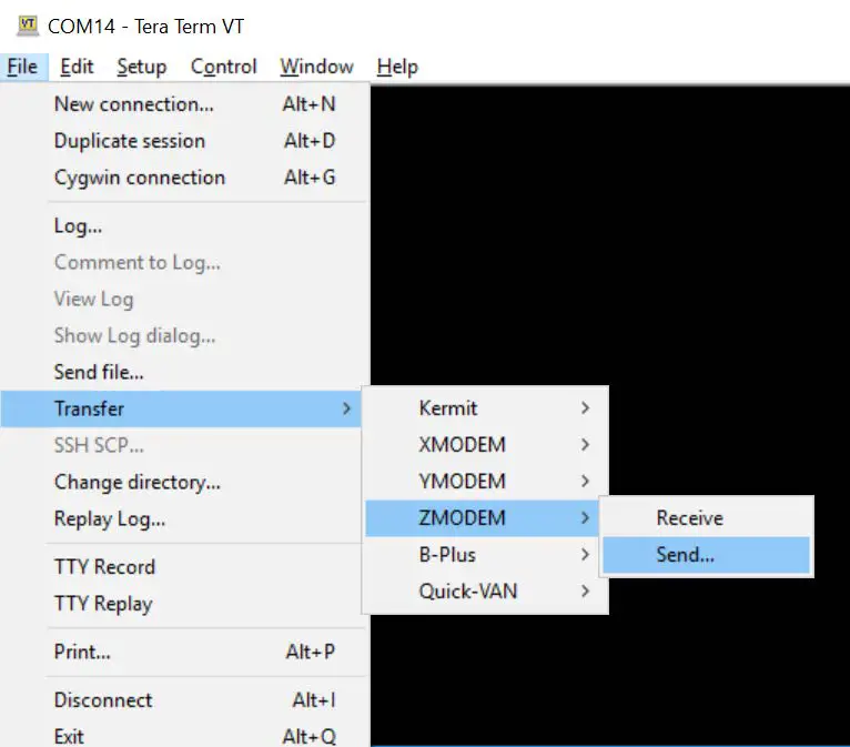 Tera Term file transfer menu