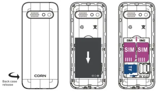 CORN Q3 MT350 Mobile Phone - SIM card and battery