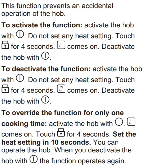 AEG ILB64334CB Induction Hob User Manual - Child Safety Device