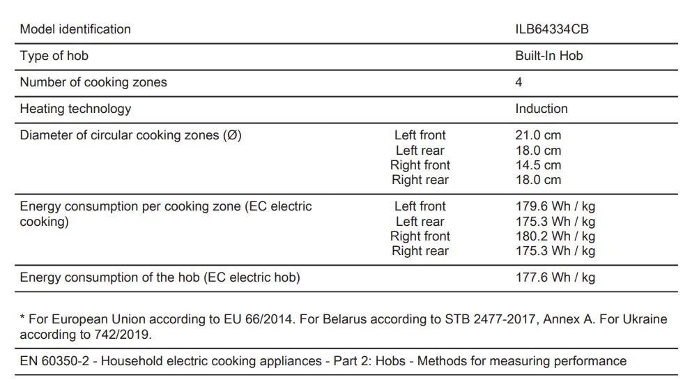 AEG ILB64334CB Induction Hob User Manual - Product information