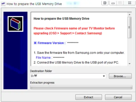 SAMSUNG T NKM2DEUC 2021 Smart LED TV - “Extract” button