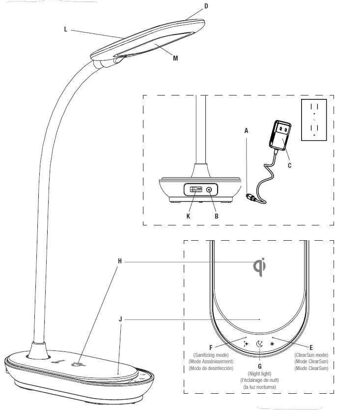 Refresh LED Sanitizing Lamp with Wireless Charging