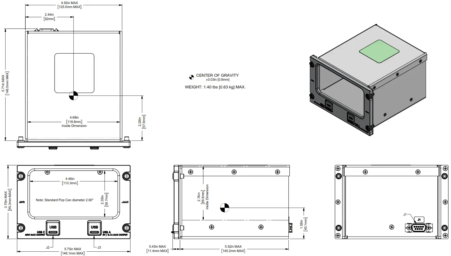 JUPITER AVIONICS JA72 410 Glove Box with USB A and USB C Charger - Diagram 1
