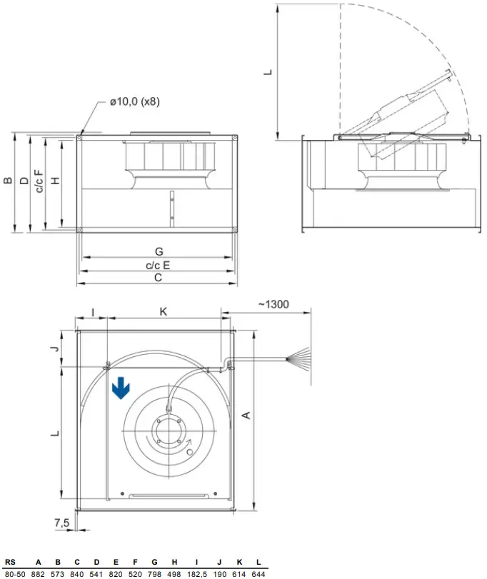 Puravent 39634 RS 80 50 L3 SILEO Rectangular Duct Fans - Dimensions