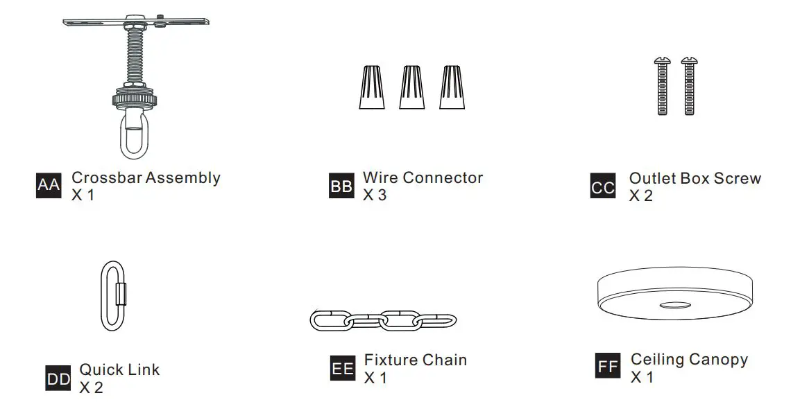 QUOIZEL ROW5022MBK Rowland 5-Light Matte Black Chandelier - MOUNTING HARDWARE