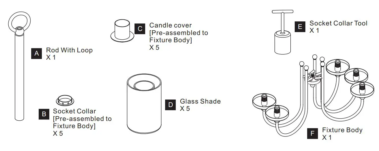 QUOIZEL ROW5022MBK Rowland 5-Light Matte Black Chandelier - PACKAGE CONTENTS