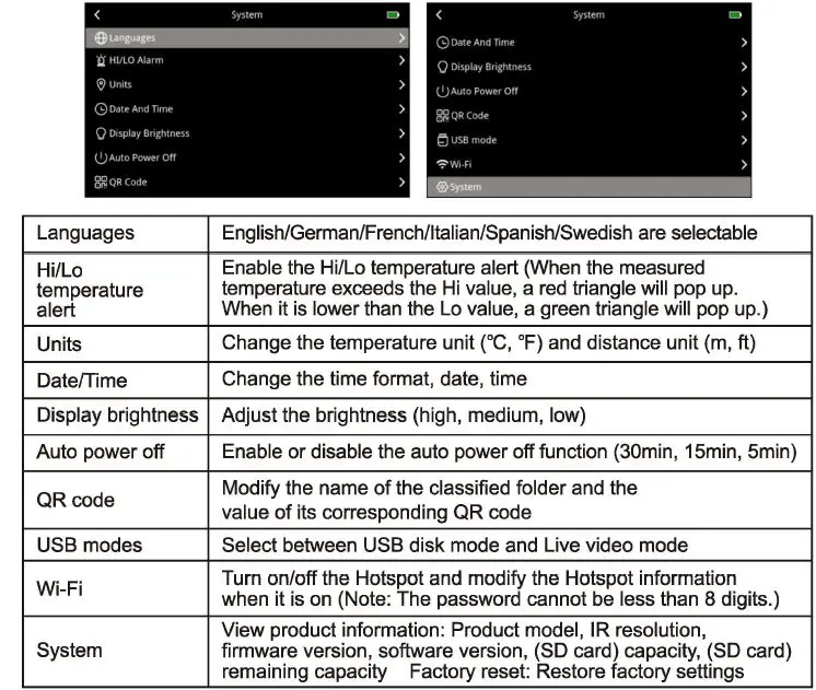 UNI-T UTi740H Professional Thermal Imager User Manual - System Settings