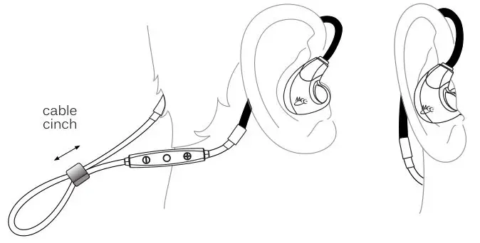 MEELECTRONICS Bluetooth Wireless Headphones X7 - Tighten the sliding cable cinch to fix the earphones